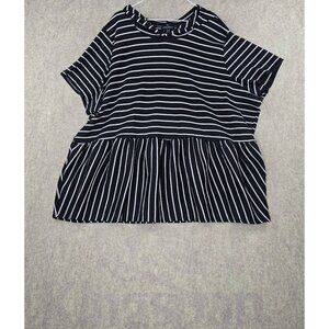 Lane Bryant Black/White Striped Short Sleeve Peplum Blouse Plus Size 34/36